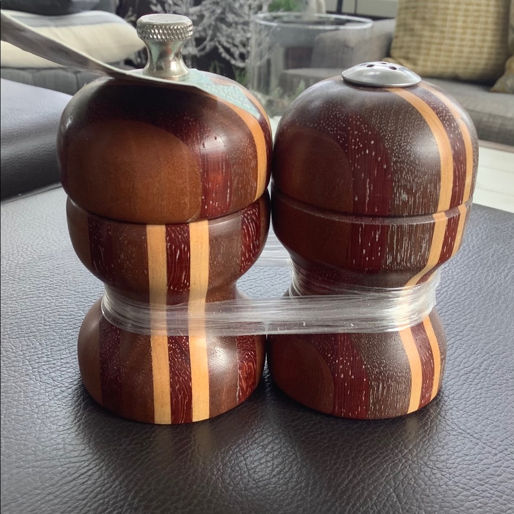 Set of Hand Made Wooden Salt and Pepper Mill NWT